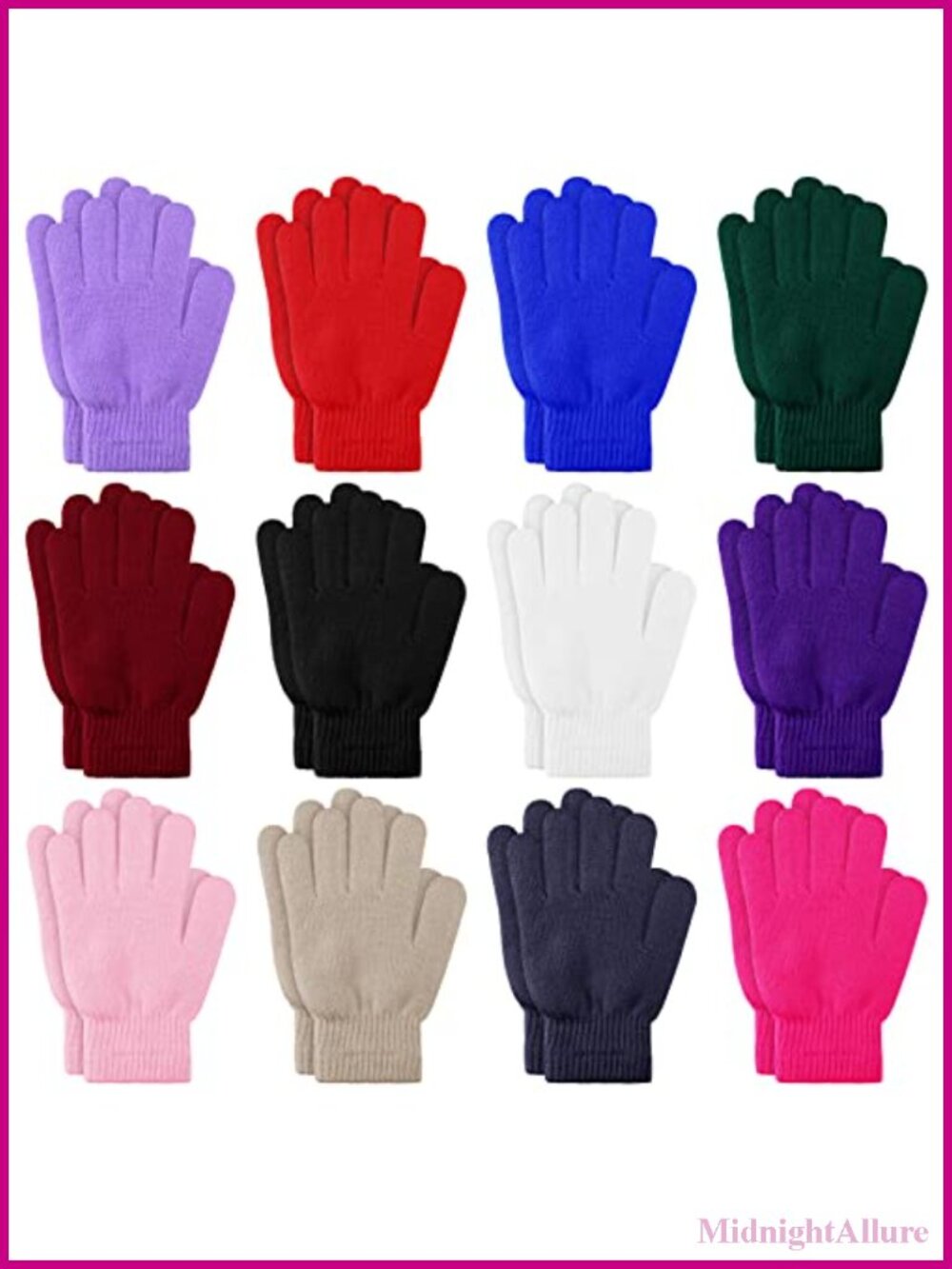 12 Pairs Winter Knit Gloves Stretchy Warm Acrylic Cotton Full Finger